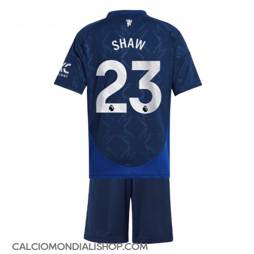 Maglie da calcio Manchester United Luke Shaw #23 Seconda Maglia Bambino 2024-25 Manica Corta (+ Pantaloni corti)